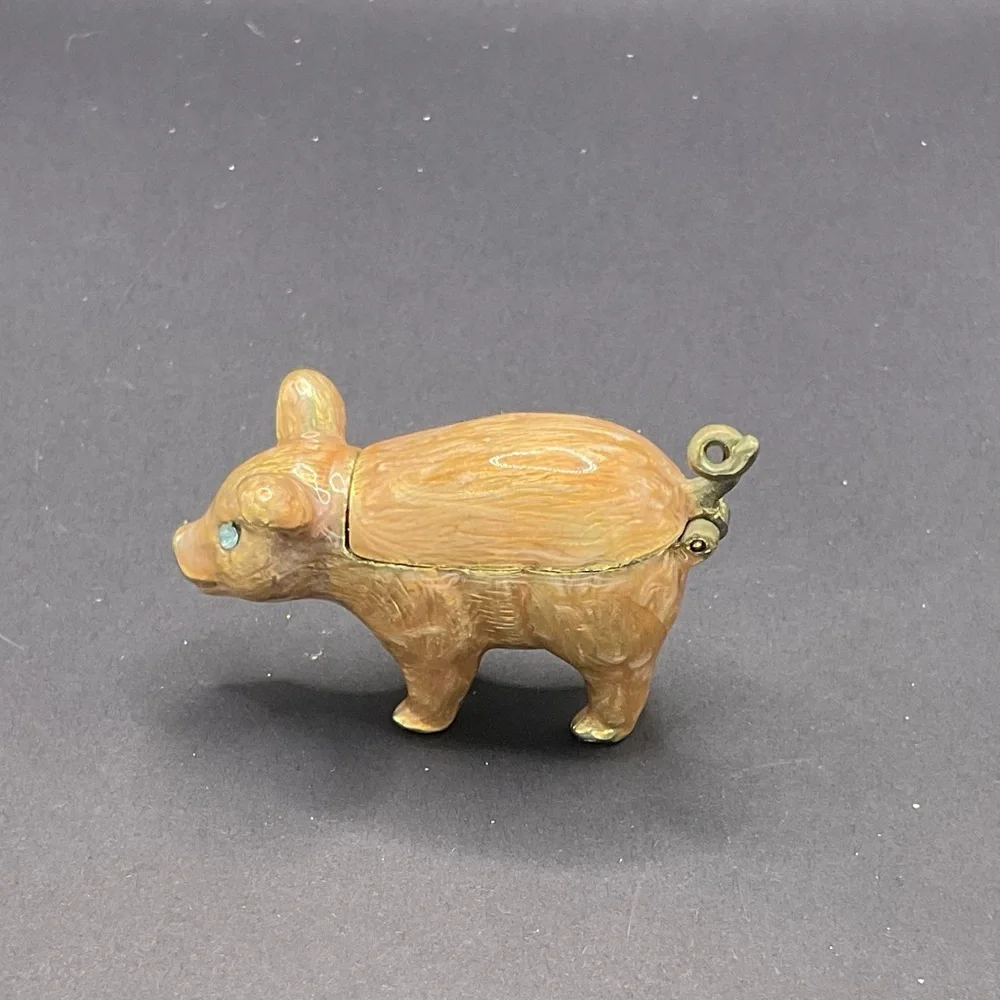 VINTAGE MONET ENAMELED PIG TRINKET‎ BOX